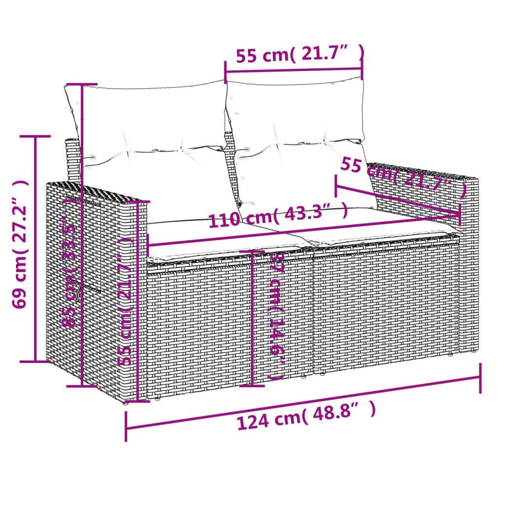 Divano da Giardino con Cuscini a 2 Posti Beige in Polyrattan