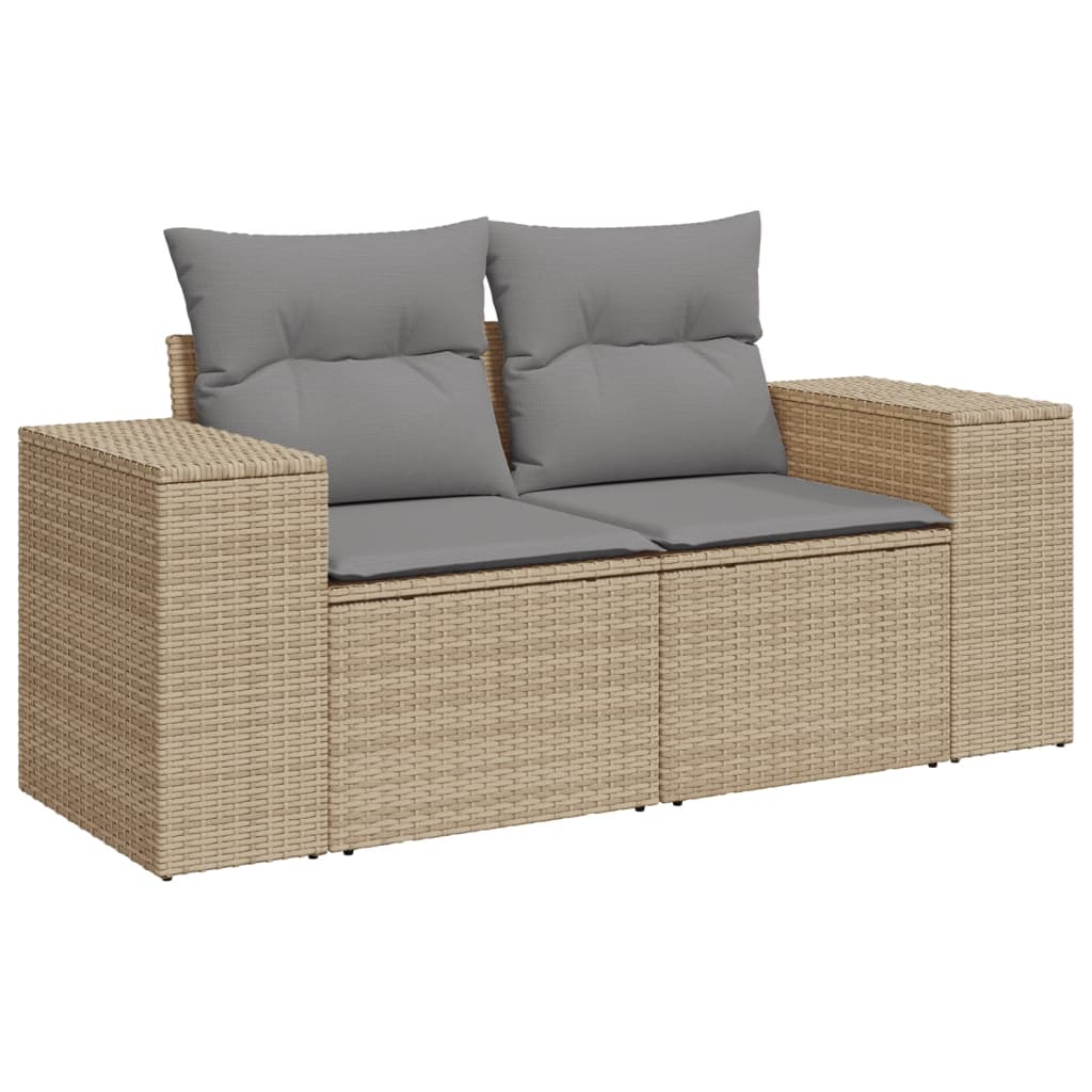 Divano da Giardino con Cuscini a 2 Posti Beige in Polyrattan