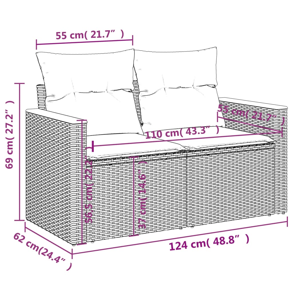 Divano da Giardino con Cuscini a 2 Posti Beige in Polyrattan