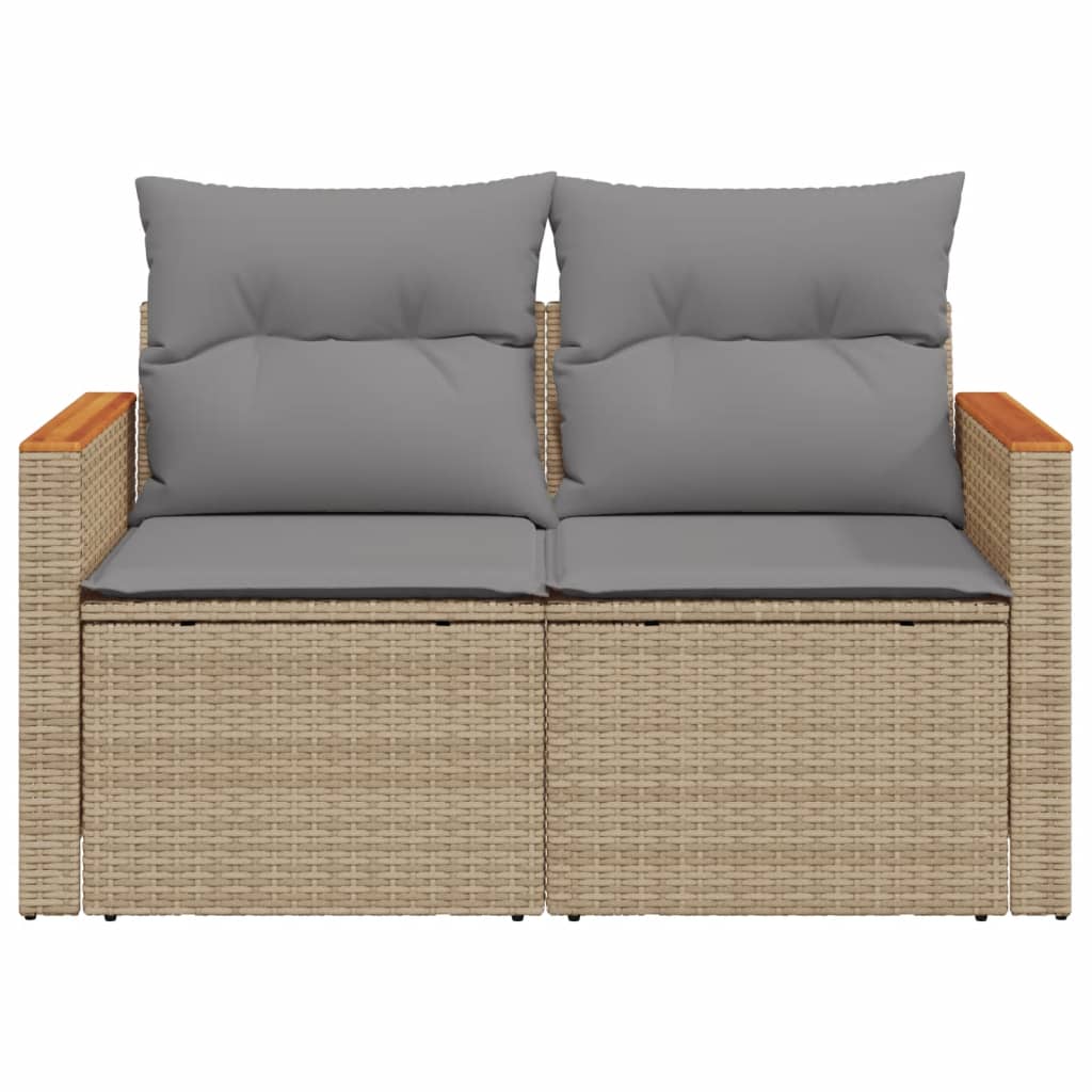 Divano da Giardino con Cuscini a 2 Posti Beige in Polyrattan