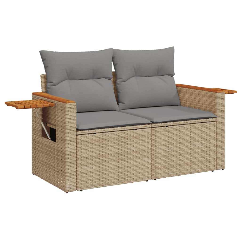 Divano da Giardino con Cuscini a 2 Posti Beige in Polyrattan