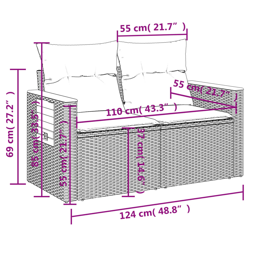 Divano da Giardino con Cuscini a 2 Posti Beige in Polyrattan