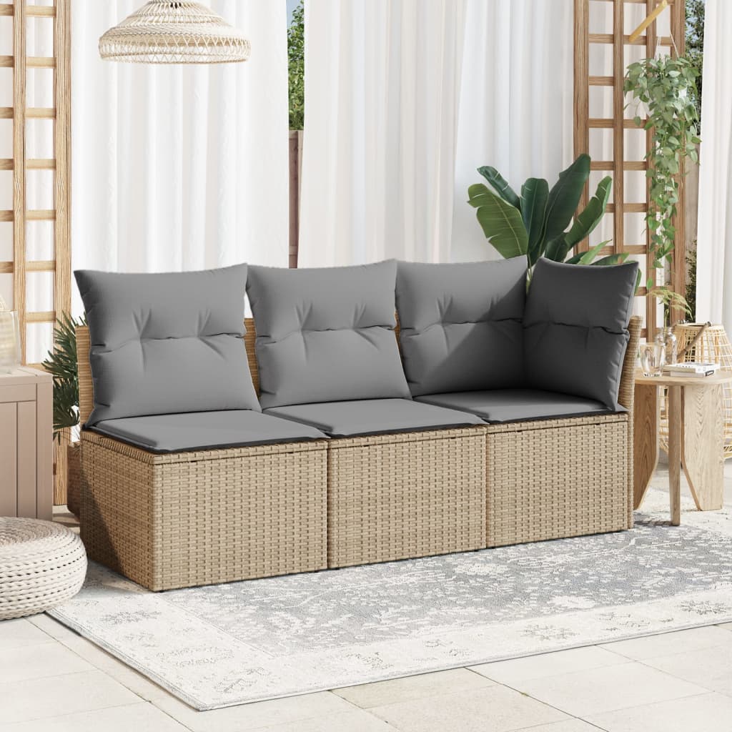 Sedia Giardino Senza Braccioli con Cuscini Beige in Polyrattan