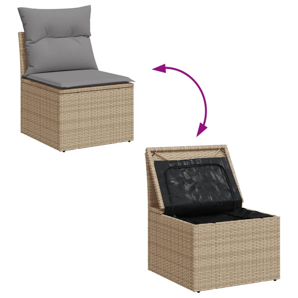 Sedia Giardino Senza Braccioli con Cuscini Beige in Polyrattan