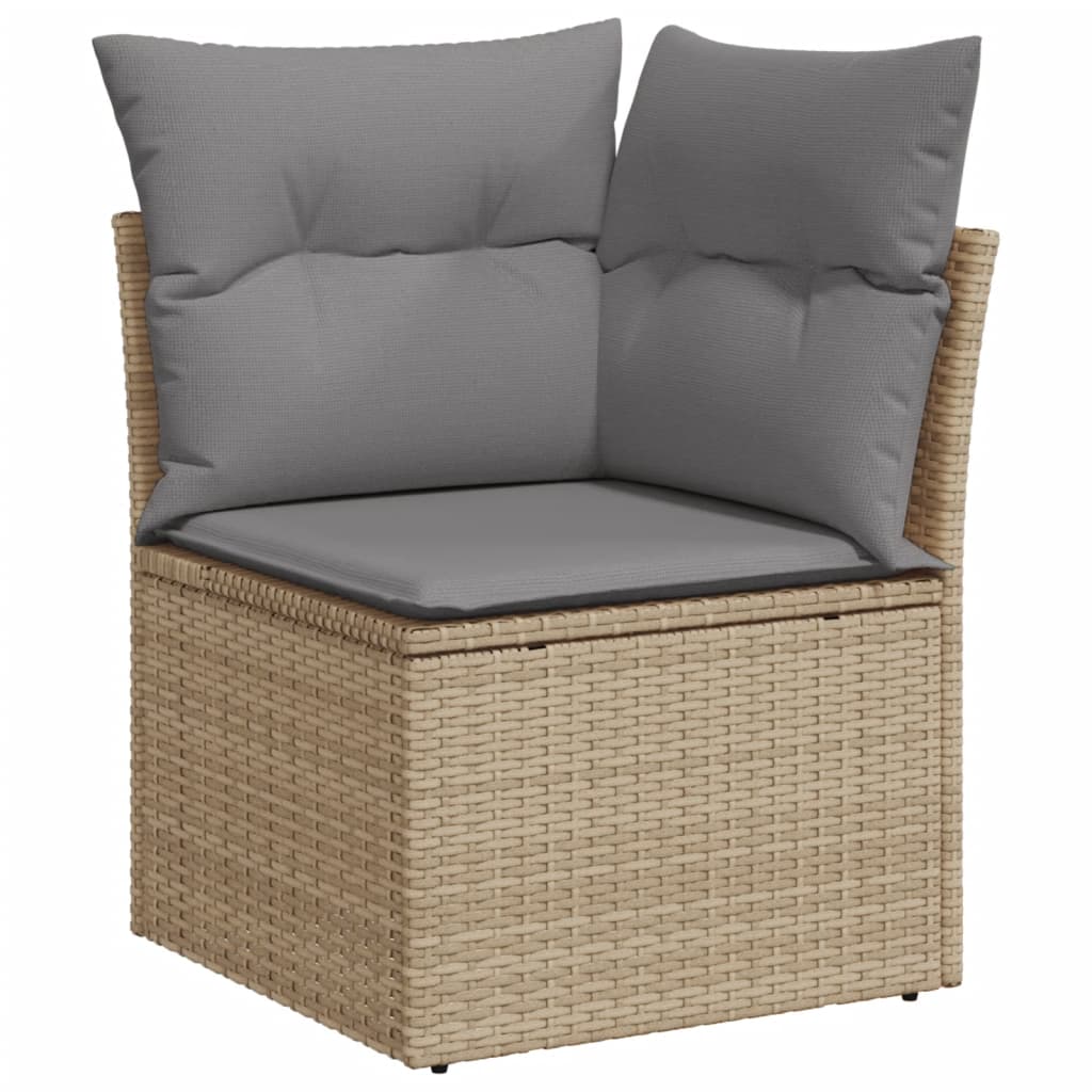 Divano Angolare da Giardino con Cuscini Beige in Polyrattan