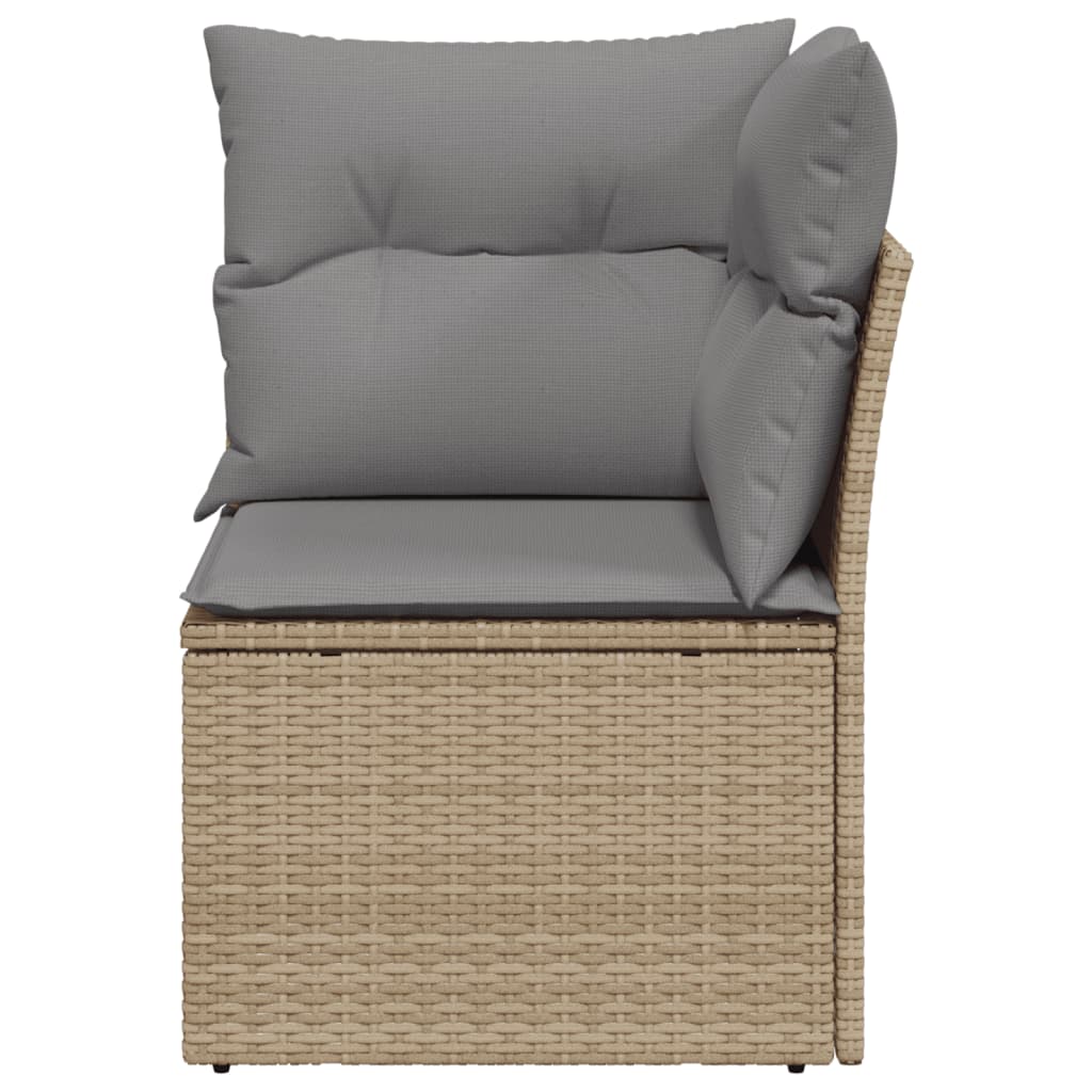 Divano Angolare da Giardino con Cuscini Beige in Polyrattan