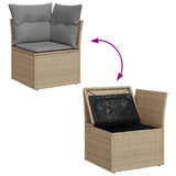 Divano Angolare da Giardino con Cuscini Beige in Polyrattan