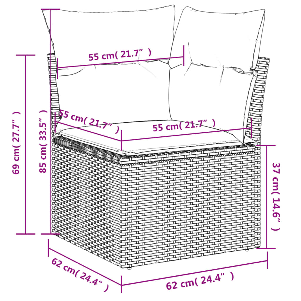 Divano Angolare da Giardino con Cuscini Beige in Polyrattan