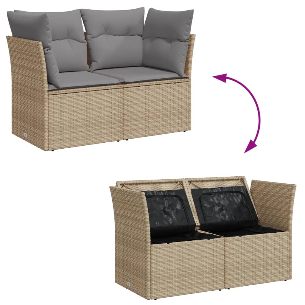 Divano da Giardino con Cuscini a 2 Posti Beige in Polyrattan