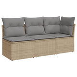 Divano da Giardino con Cuscini a 3 Posti Beige in Polyrattan