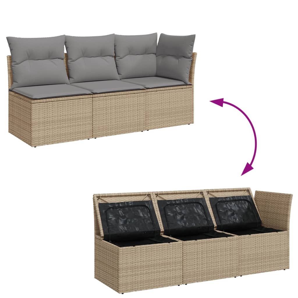 Divano da Giardino con Cuscini a 3 Posti Beige in Polyrattan