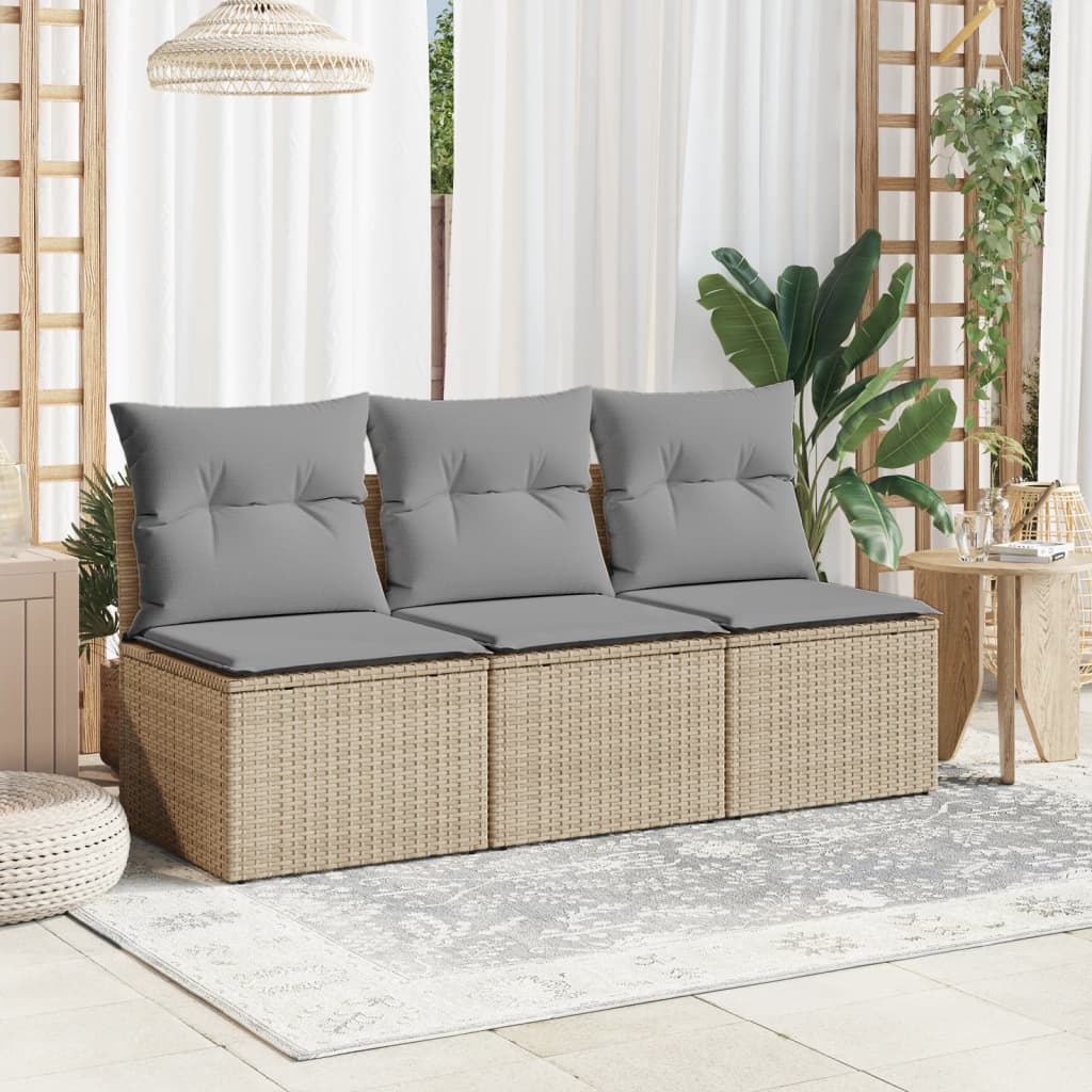 Divano da Giardino con Cuscini a 3 Posti Beige in Polyrattan