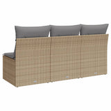 Divano da Giardino con Cuscini a 3 Posti Beige in Polyrattan