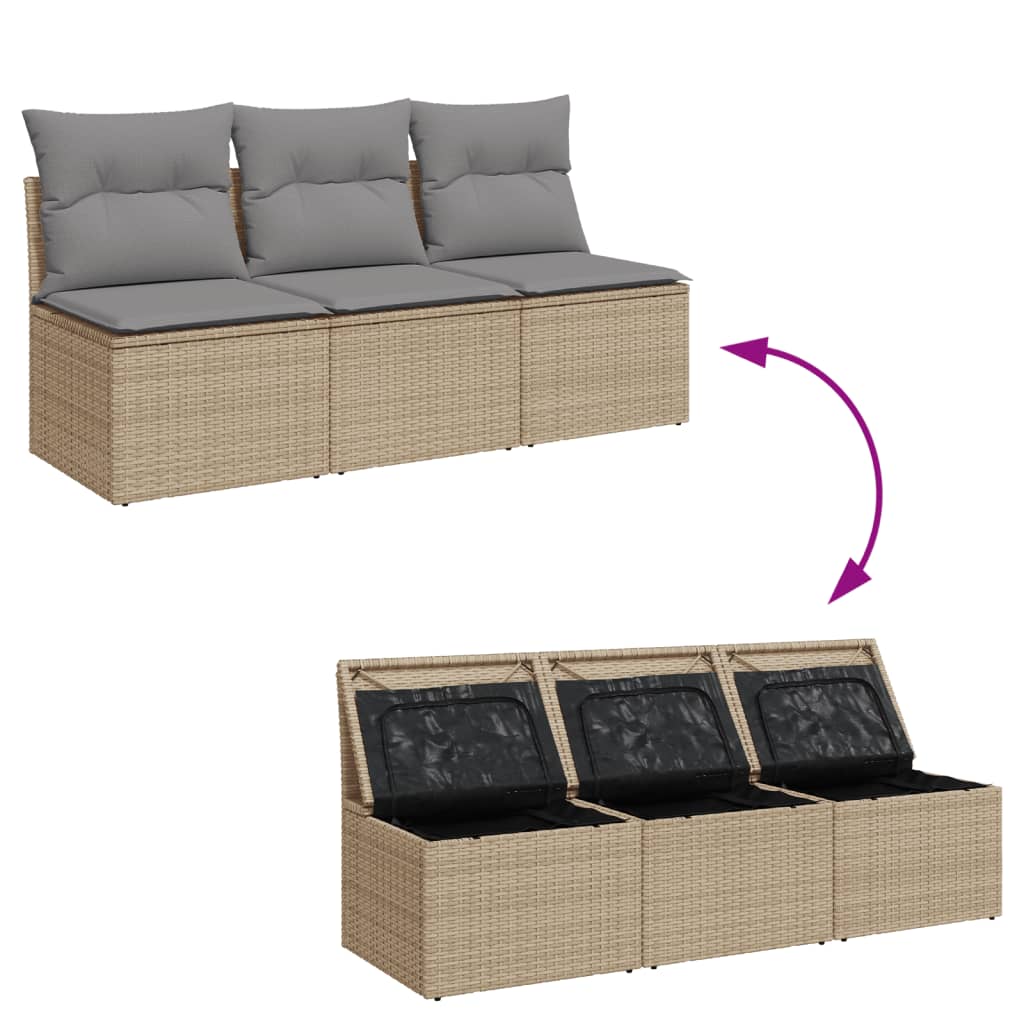 Divano da Giardino con Cuscini a 3 Posti Beige in Polyrattan