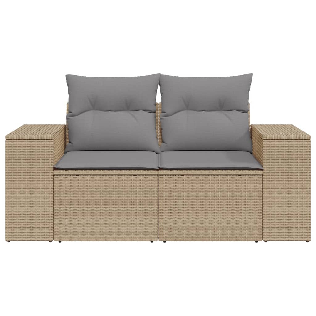 Divano da Giardino con Cuscini a 2 Posti Beige in Polyrattan