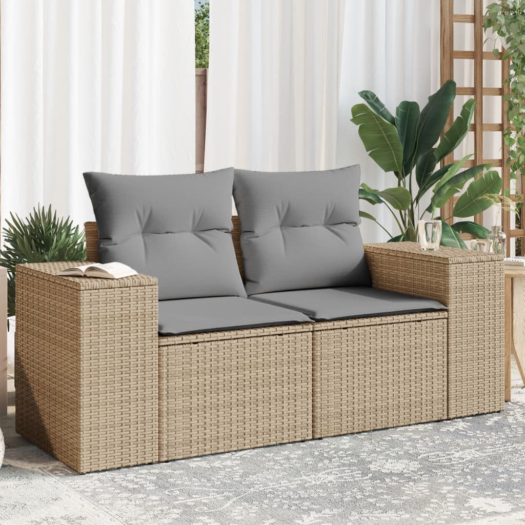 Divano da Giardino con Cuscini a 2 Posti Beige in Polyrattan