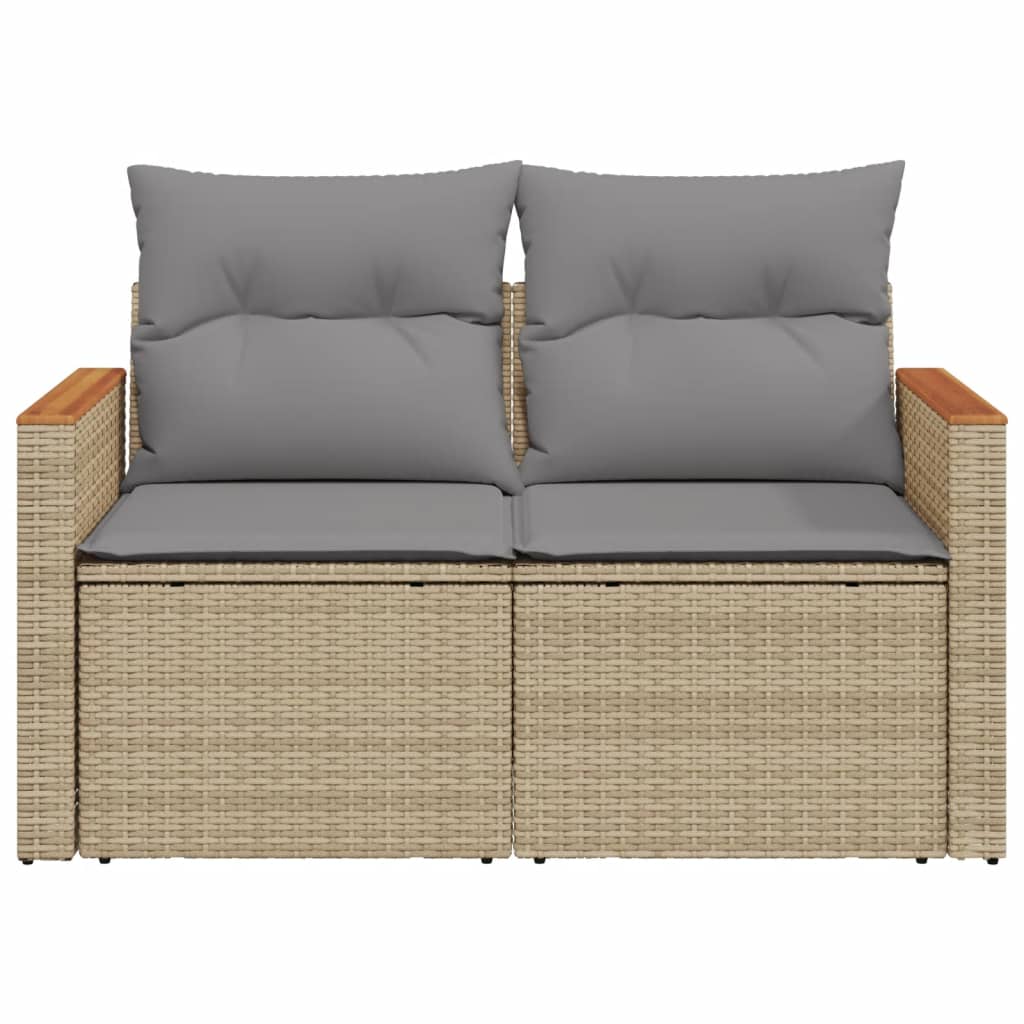 Divano da Giardino con Cuscini a 2 Posti Beige in Polyrattan