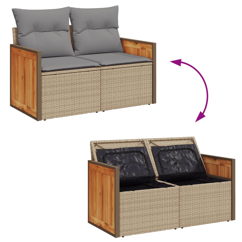 Divano da Giardino con Cuscini a 2 Posti Beige in Polyrattan