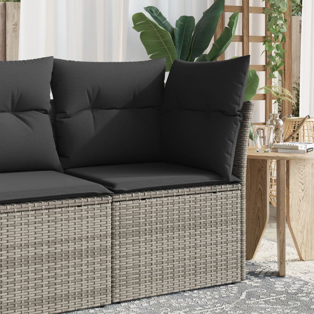 Divano Angolare da Giardino con Cuscini Grigio in Polyrattan