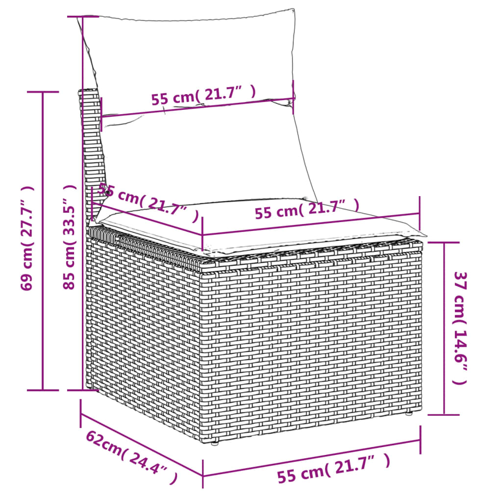 Sedia Giardino Senza Braccioli con Cuscini Grigio in Polyrattan