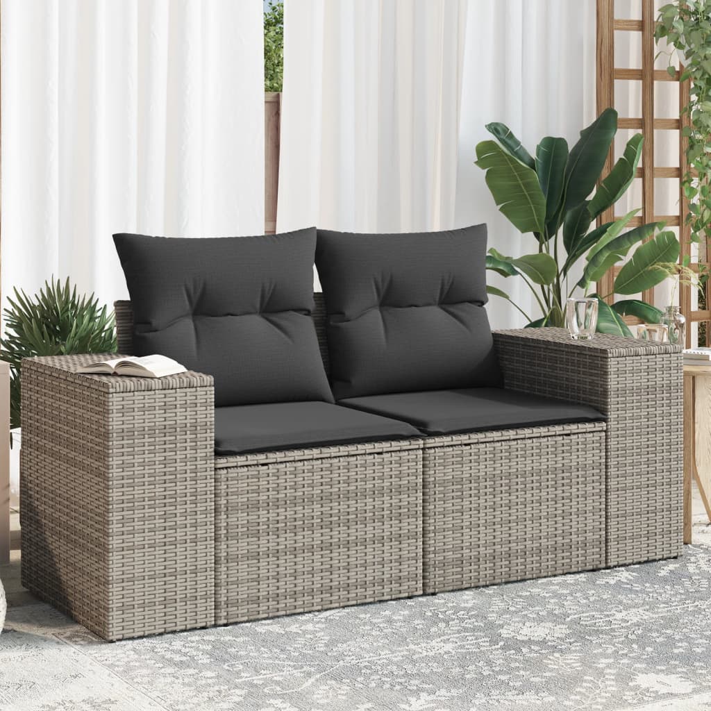 Divano da Giardino con Cuscini 2 Posti Grigio in Polyrattan