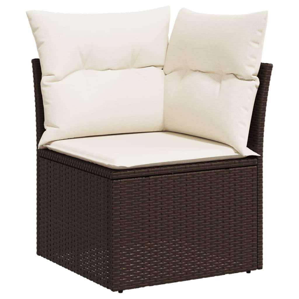 Divano Angolare da Giardino con Cuscini in Polyrattan Marrone