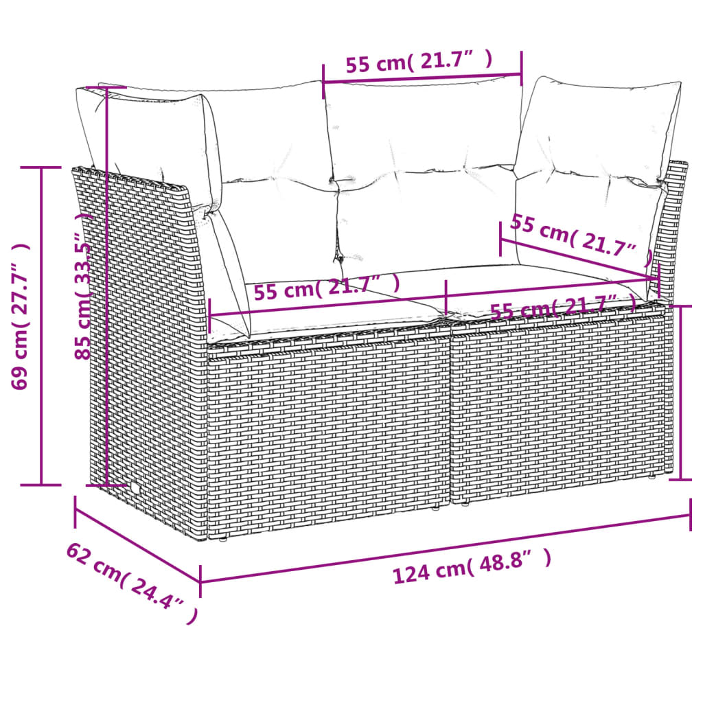 Divano da Giardino a 2 Posti con Cuscini in Polyrattan Marrone