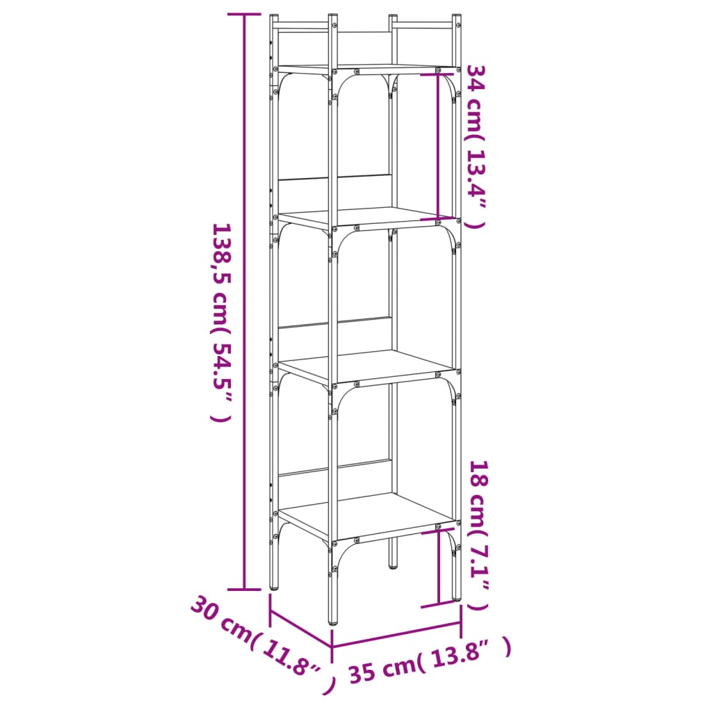 Libreria a 4 Ripiani Nera 35x30x138,5 cm in Legno Multistrato