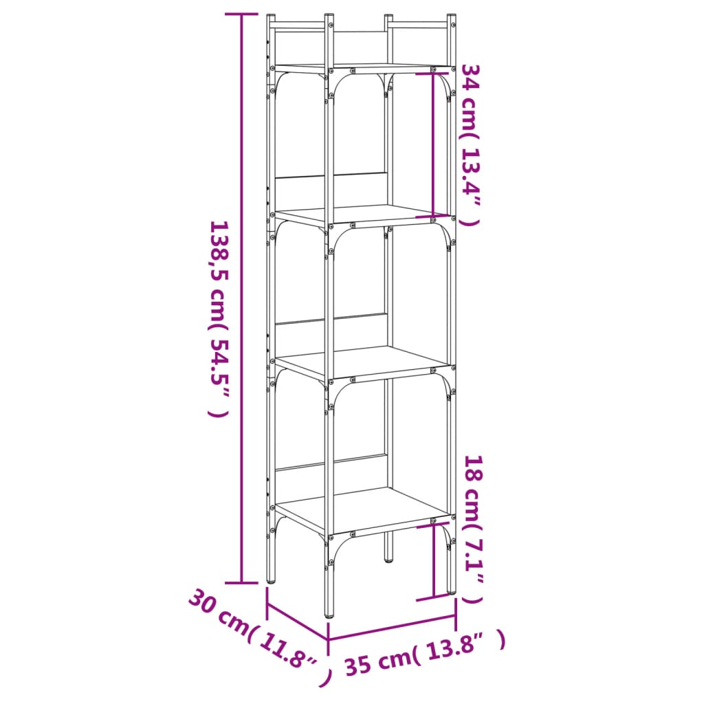 Libreria 4 Ripiani Rovere Marrone 35x30x138,5 Legno Multistrato