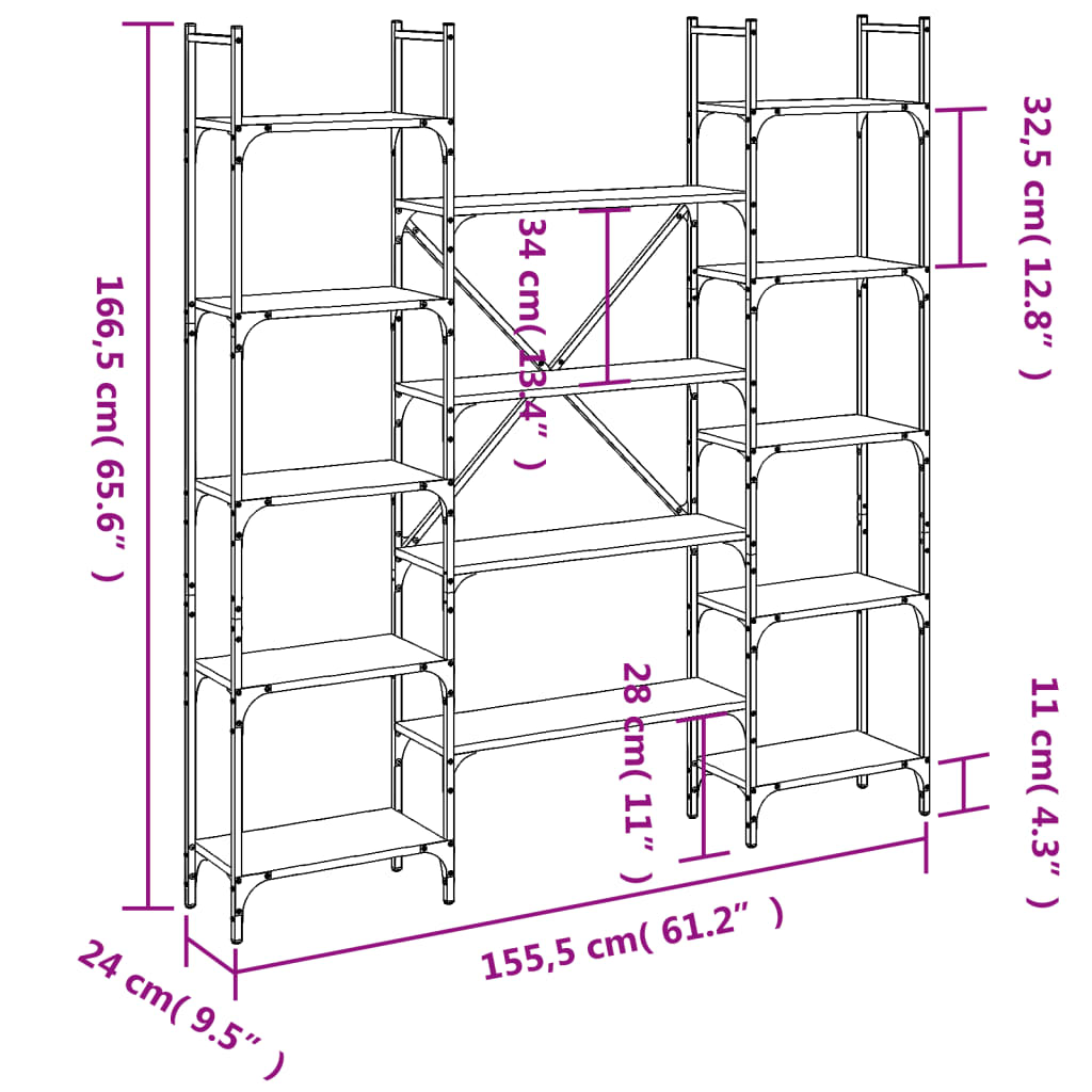 Libreria Rovere Fumo 155,5x24x166,5 cm in Legno Multistrato