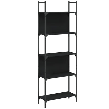 Libreria a 5 Ripiani Nera 60,5x24x166,5 cm in Legno Multistrato