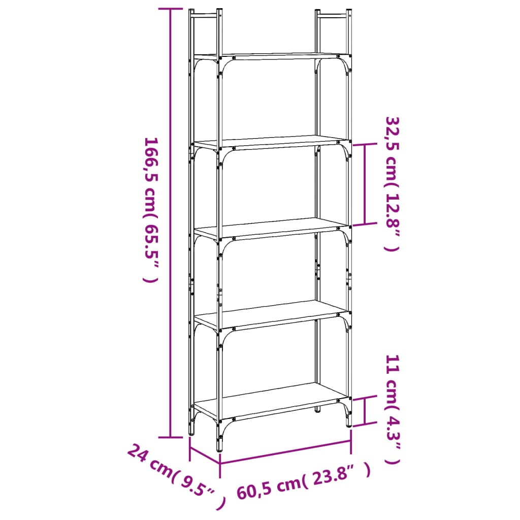 Libreria 5Ripiani Grigio Sonoma 60,5x24x166,5 Legno Multistrato