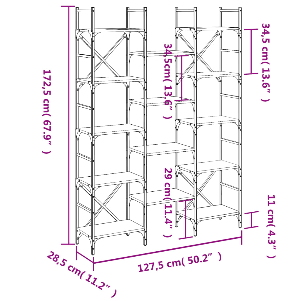 Libreria Rovere Fumo 127,5x28,5x172,5 cm in Legno Multistrato