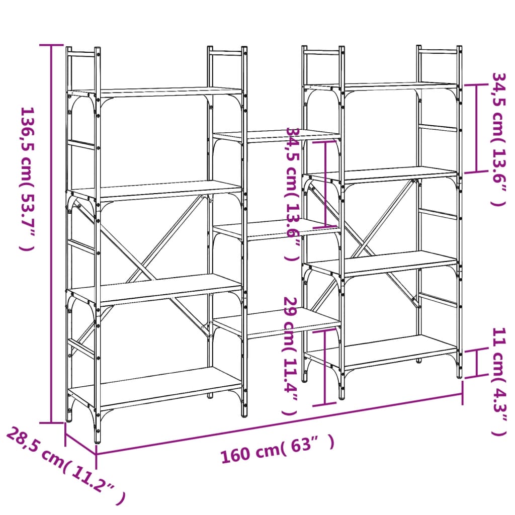 Libreria Nera 160x28,5x136,5 cm in Legno Multistrato