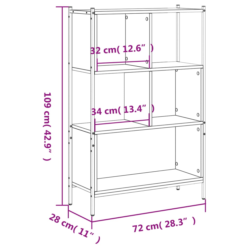 Libreria Grigio Sonoma 72x28x109 cm in Legno Multistrato