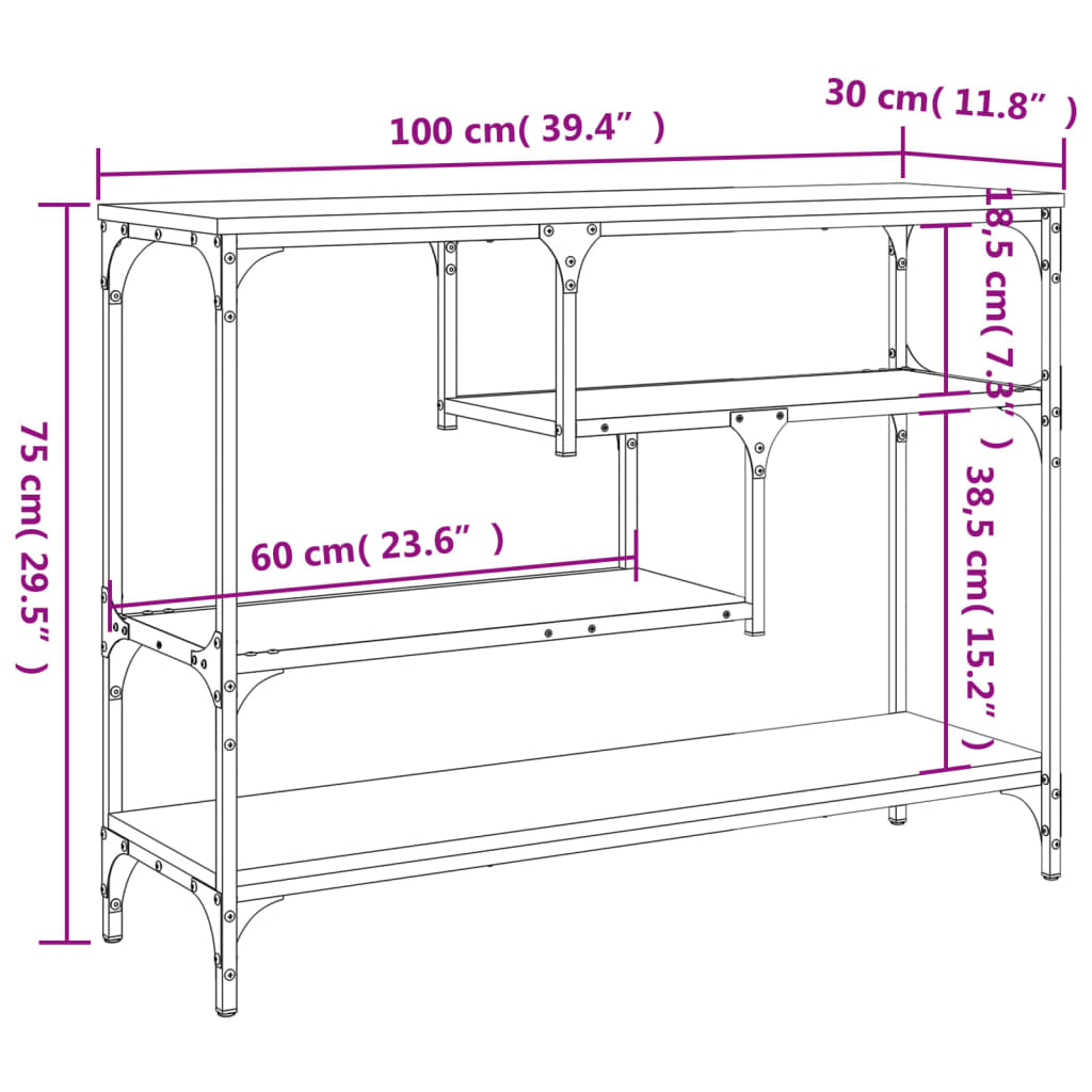 Tavolino Consolle Nero 100x30x75 cm in Legno Multistrato