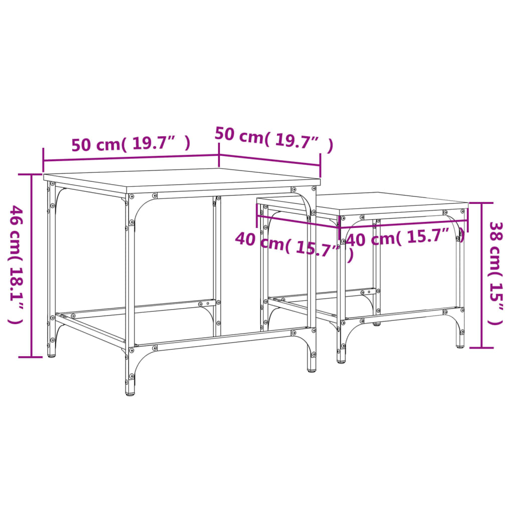 Tavolini Impilabili 2 pz Rovere Fumo in Legno Multistrato