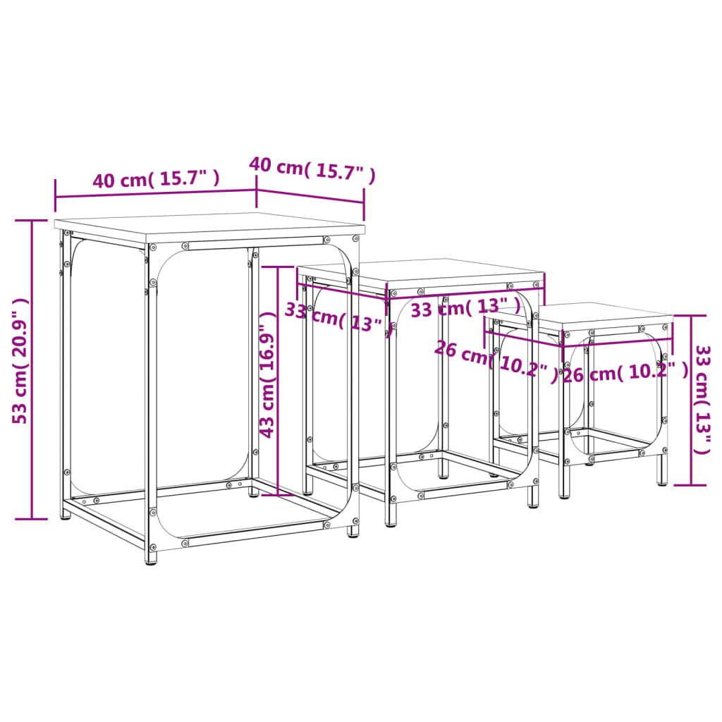 Tavolini Impilabili 3 pz Neri in Legno Multistrato