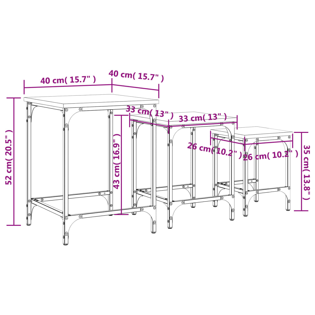 Tavolini Impilabili 3 pz Neri in Legno Multistrato