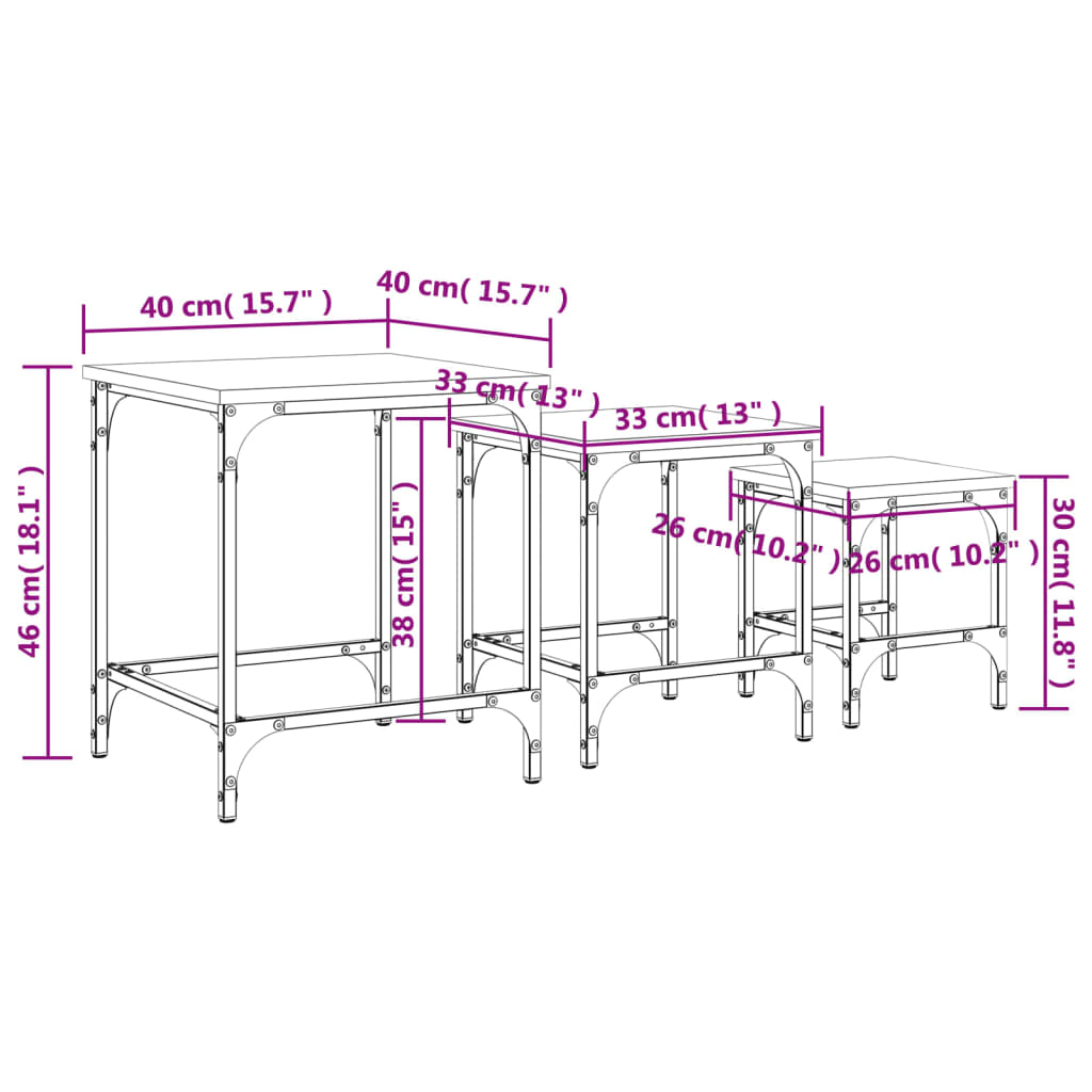 Tavolini Impilabili 3 pz Neri in Legno Multistrato