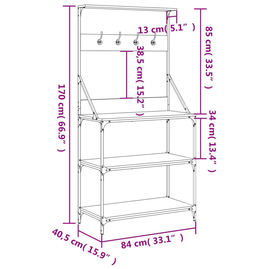 Scaffale da Cucina con Ganci 4 Ripiani Nero Legno Multistrato