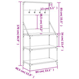 Scaffale da Cucina con Ganci 4 Ripiani Nero Legno Multistrato