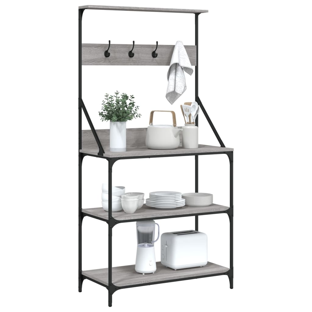 Scaffale Cucina Ganci 4 Ripiani Grigio Sonoma Legno Multistrato