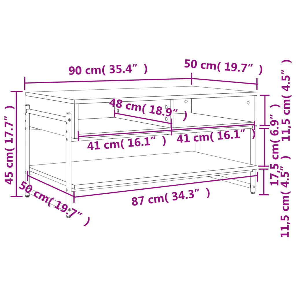 Tavolino da Salotto Nero 90x50x45 cm in Legno Multistrato