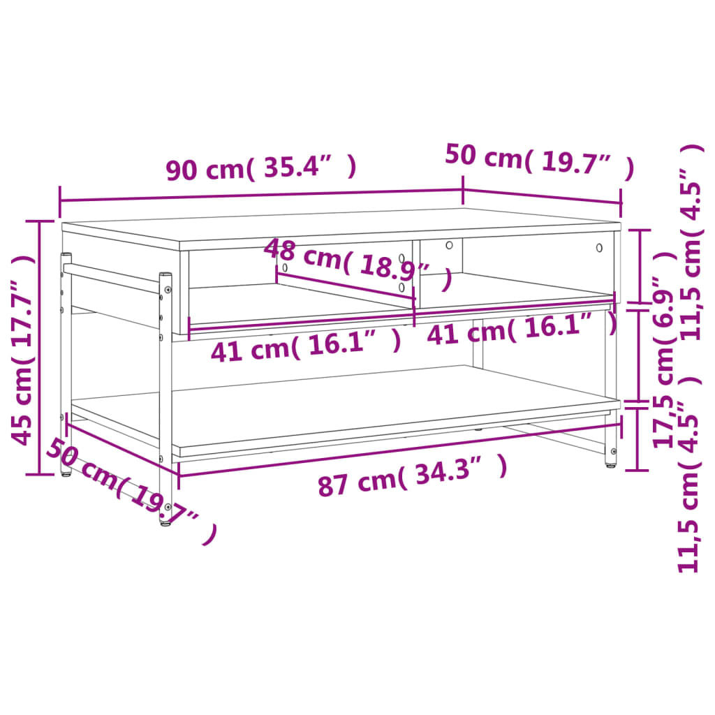 Tavolino da Salotto Rovere Fumo 90x50x45cm in Legno Multistrato