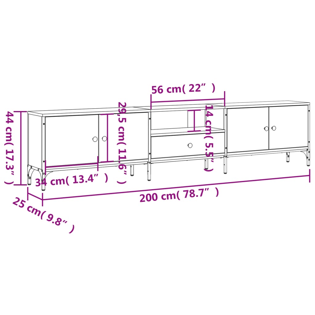 Mobile TV Cassetto Rovere Sonoma 200x25x44 cm Legno Multistrato