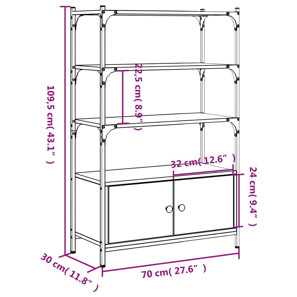 Libreria 3 Ripiani Rovere Fumo 70x30x109,5 cm Legno Multistrato