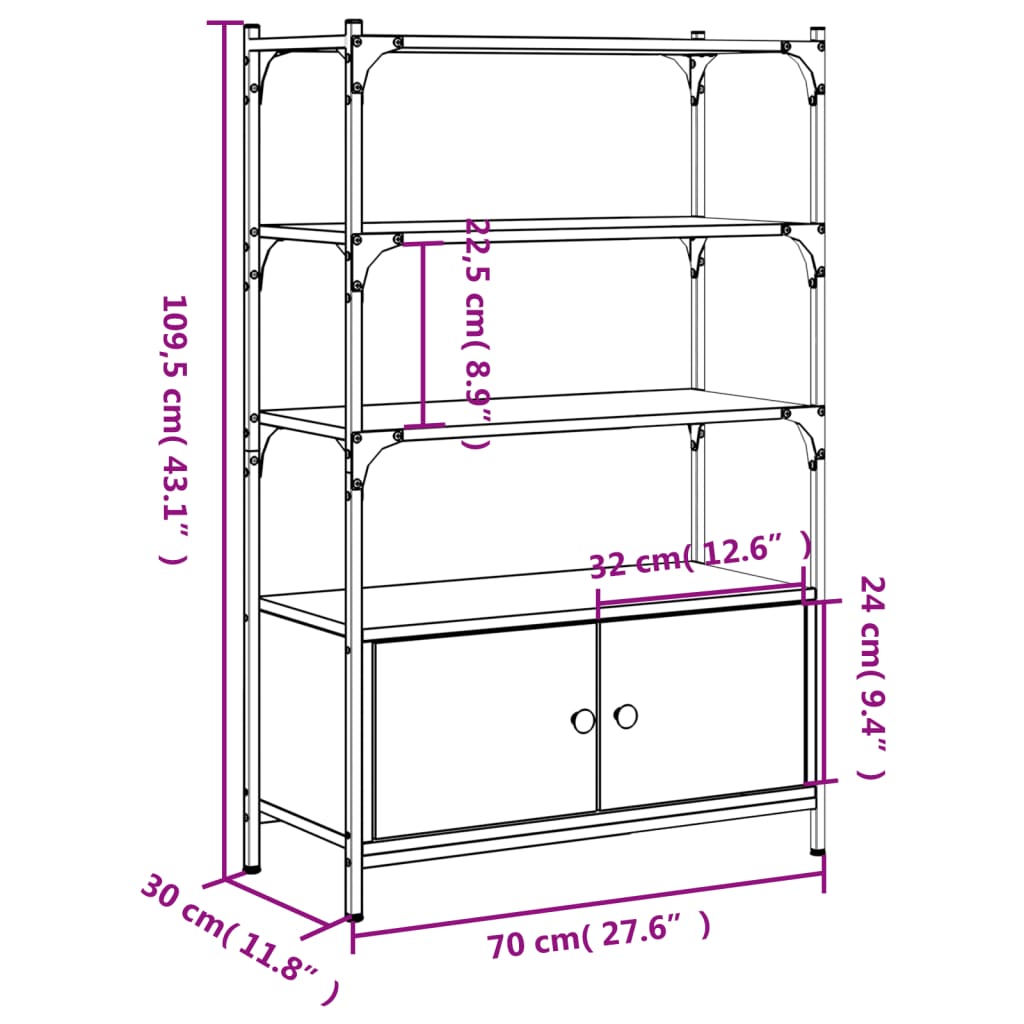 Libreria 3Ripiani Grigio Sonoma 70x30x109,5cm Legno Multistrato