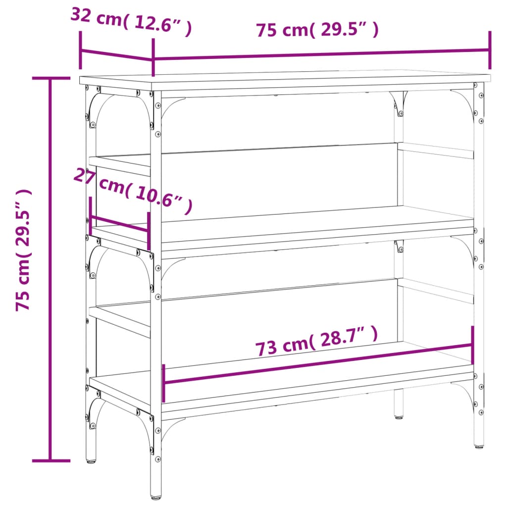 Tavolino Consolle Nero 75x32x75 cm in Legno Multistrato