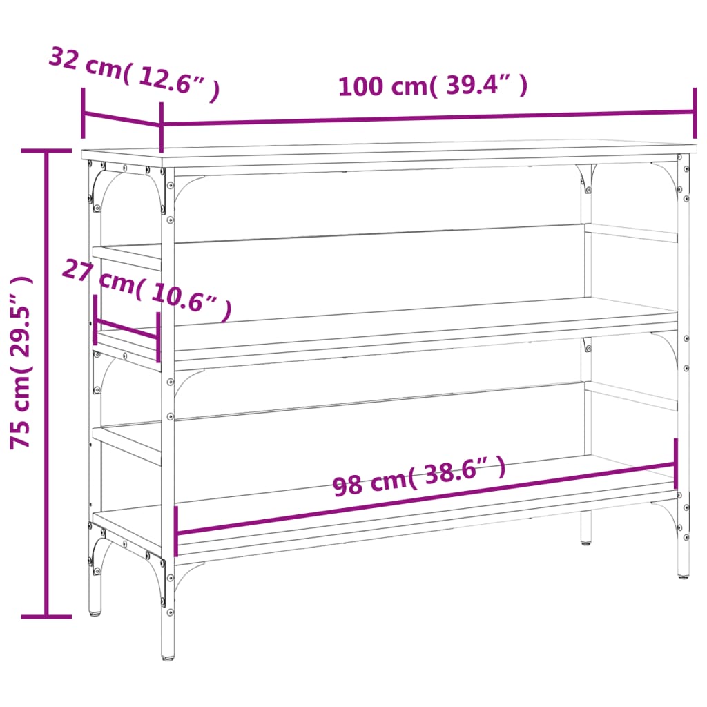 Tavolino Consolle Nero 100x32x75 cm in Legno Multistrato